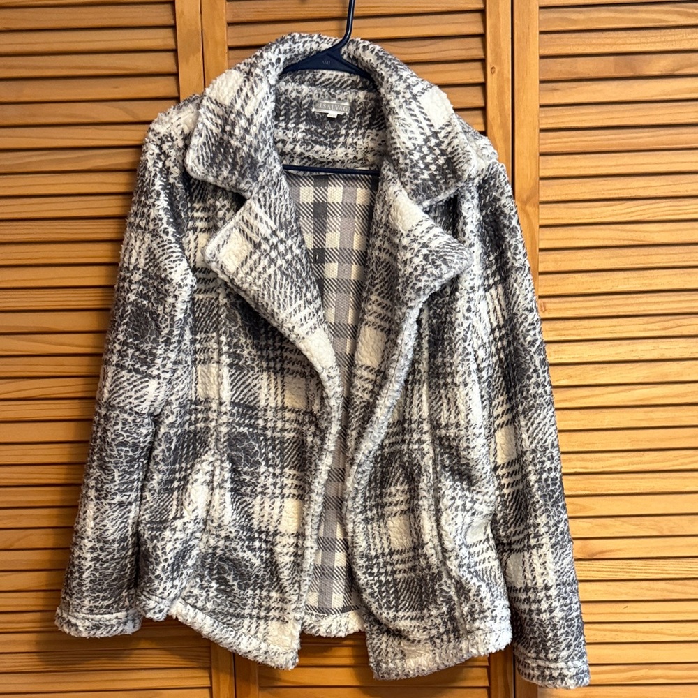 PJ Salvage Plaid Jacket in Gray and Cream